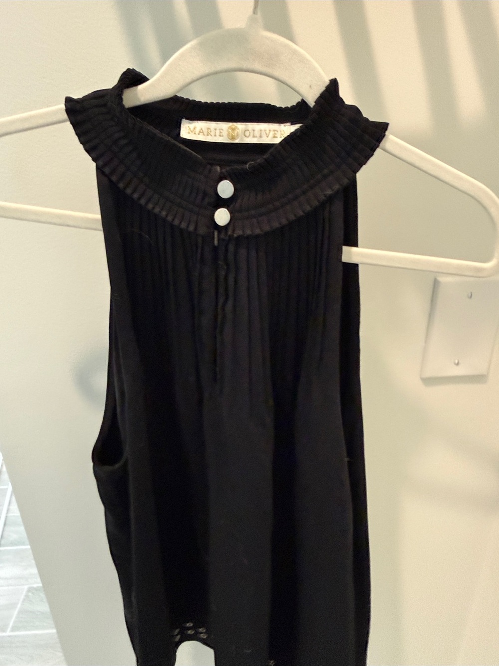 Marie Oliver Black Pleated Mock Neck Sleeveless Camisole